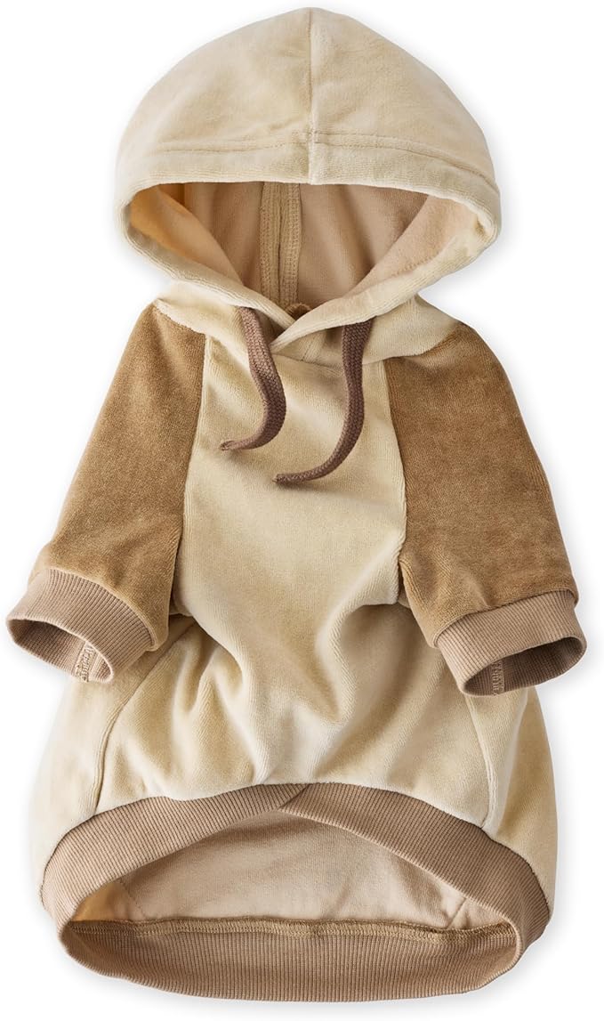 Pet Passion Cooper II Organic Cotton Velour Dog Hoodie Pet Coat for Small, Medium and Large Dogs, Coffee Color Block, Large (40-60 lbs)