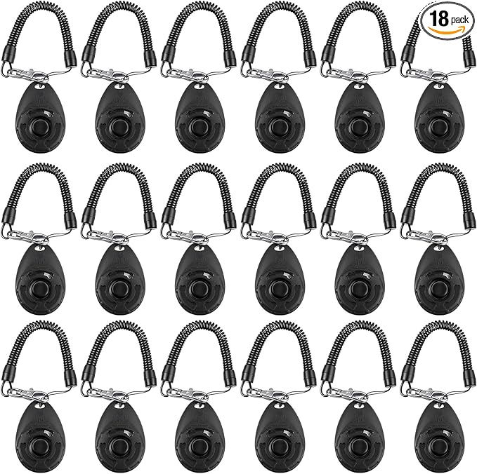 Frienda 18 Pieces Dog Training Clicker, Pet Behavioral Training Clickers with Wrist Strap for Dogs Cats Puppy Birds Horses(Black)