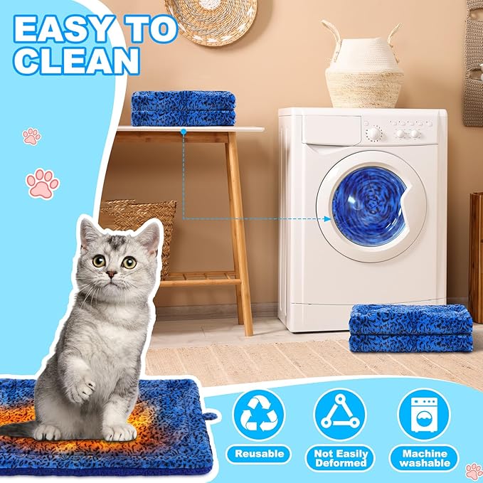 Riakrum 4 Pack Self Warming Cat Bed Mats Leopard Print Cat Dog Thermal Blanket Double Sided Self Heating Pet Pad with Storage Bags for Pet Winter Outdoor Indoor Supplies, Non Electric(L)