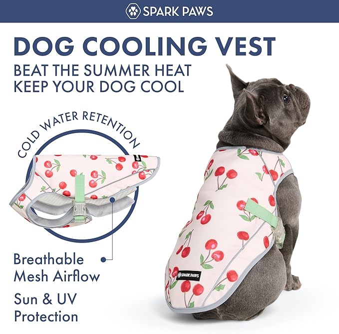 Spark Paws Dog Cooling Vest - SPF 50 UV Sun Protection - Summer Heat Relief Gear for Dogs, Lightweight, Evaporative Cooling - Dog Anxiety Relief Vest During Hot Days - Cherries - Size 2XL