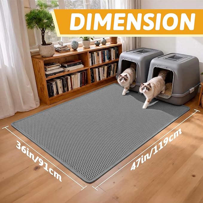Pieviev Cat Litter Mat Double Layer Waterproof Urine Proof Trapping Mat 1 Pack (Gray, 47x36 Inch (Pack of 1))