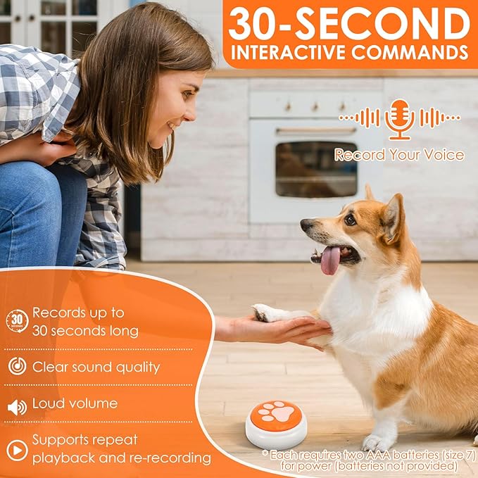 4Pcs Dog Speaking Button Voice Recording Pet Talking Button Starter Set for Communication Training Color Coded for Dog Cat and Other Pet