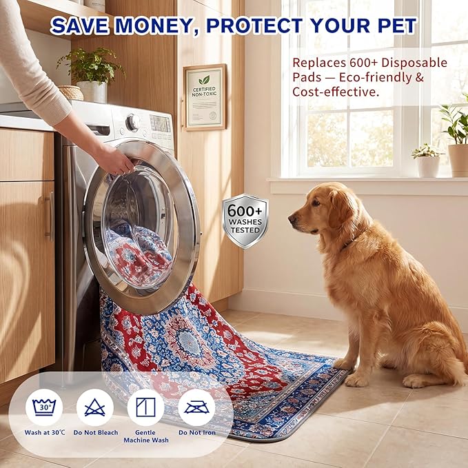 Washable Pee Pads for Dogs and Cats, 2 Pack Absorbent Thick Reusable Training Dog Pet Puppy Pads, Waterproof & Non-Slip Whelping Pads for Potty Training, Whelping, Playpen, Crate, Prevents Leakage