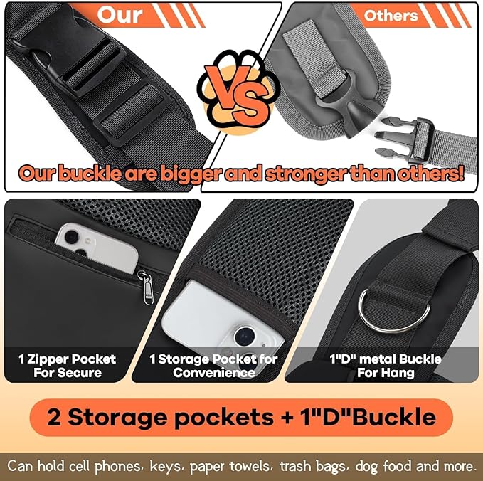 YUDODO Pet Sling Carrier for 5-9 lbs Small Dogs & Cats – Hands-Free Puppy Carrier with Safety Hook, Large Zipper Pocket, Soft Breathable Mesh, Adjustable Strap & Reflective Strip (Black 2.0 M)