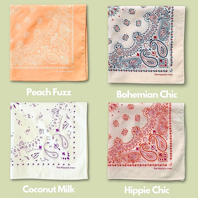 The Peacock Crew Premium Soft Cotton Bandanas Pack for Men and Women Paisley 22 x 22 inches