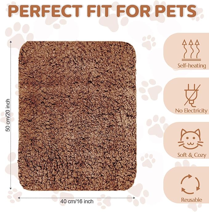Self Warming Cat Bed Pad Self Heating Pet Mat Warmer Bed Mat for Feral and Indoor Washable Thermal Pet Kennel Pad with Anti-Slip Bottom(Brown,16 x 20 Inch)