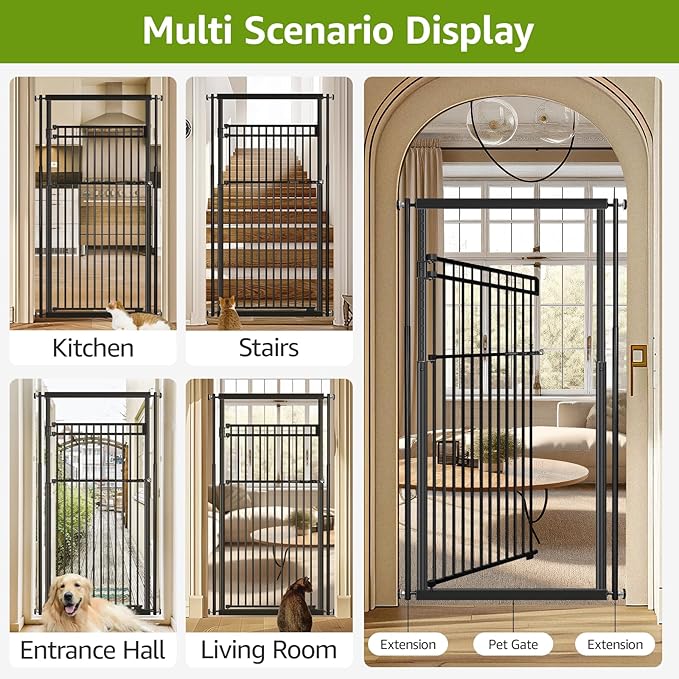 78.8" Extra Tall Pet Gate for Cat/Dog, 28.3-33" Wide Tall Cat Gate for Doorways/Hallways, NO Drilling Pressure Mounted Dog Gate for Stairs, Studio, Kitchen (Black)