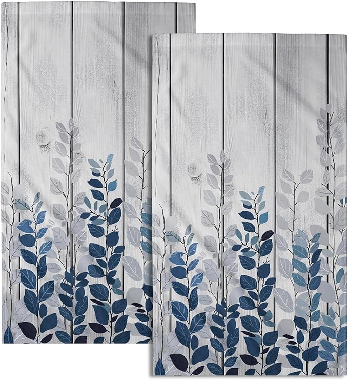 Giwawa Blue Eucalyptus Leaves Hand Towels Set of 2 Rustic Wood Soft Guest Bath Towel Kitchen Dish Towels Spa Home Bathroom Decorations