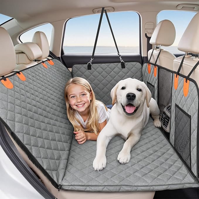 HOTEAGLE Dog Car Seat Cover with 3 Separate Hard Bottom Plates, Ideal for Car/SUV/Small Trucks, Car Seat Covers for Dogs Holds 400lbs, Grey