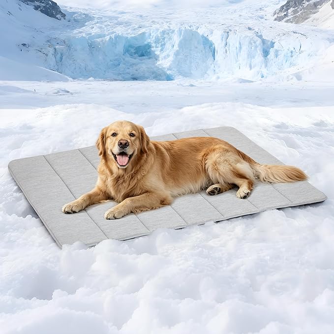 Dog Cooling Mat for Large Dogs - 41x27 Orthopedic Memory Foam Pet Pad for Summer, QMAX>0.5, Washable Premium Comfort Crate Pad for Your Furry Companion, Grey
