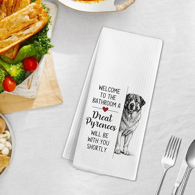 Funny Great Pyrenees Gifts Hand Towels for Bathroom, A Great Pyrenees Will Be with You Shortly Hand Towels, Dog Themed Dish Tea Towel for Kitchen Bathroom Decor, Dog Gifts for Women, 16x24 In