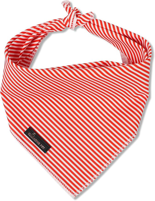 ARING PET Stripe Dog Bandanas, Cute Red Pet Bandana Scarf Triangle Bib for Small Medium Large Boy Girl Dogs Cats, Puppy Kerchief for Daily Wear Walks Party Photos-L
