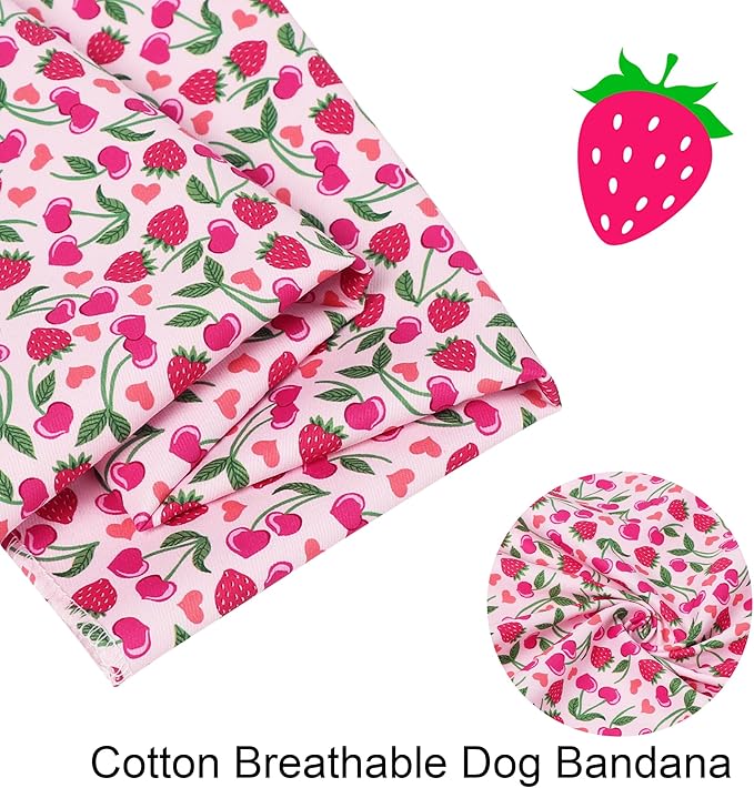 ARING PET Girl Dog Bandanas, Cute Summer Strawbery Cherry Pet Bandana Scarf Triangle Bib for Small Medium Large Female Dogs Cats, Puppy Kerchief for Daily Wear Walks Party Photos-S