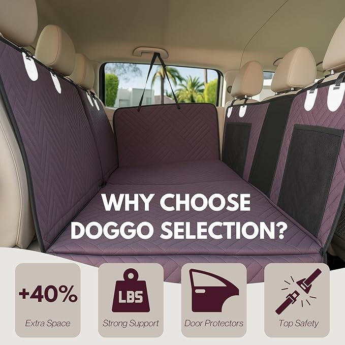 Back Seat Pet Cover for Dogs, Premium Dog Hammock for Car with Hard Bottom | Universal Car Seat Protector, Waterproof & Washable | Dog Car Seat Cover for Large