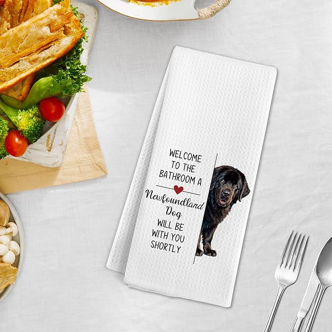 A Newfoundland Dog Hand Towels, Funny Newfoundland Dogs Gifts Dish Tea Towel for Kitchen Bathroom Decor, Welcome to The Dogs Hand Towels for Bathroom, Dog Gifts for Women, 16x24 in