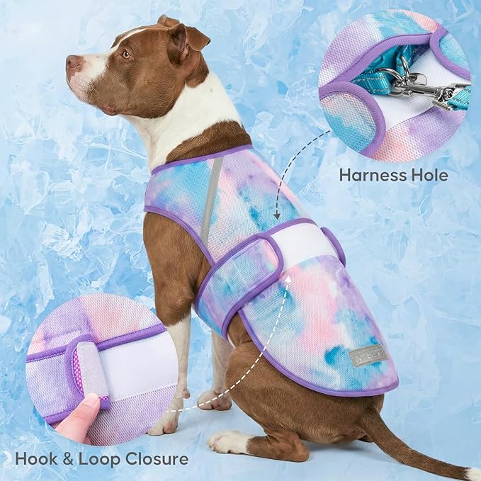 KYEESE Dog Cooling Vest, Lightweight Dog Cooler Jacket, 3D Breathable Mesh Pet Cooling Shirts for Summer with Reflective Stripe, Sun Protection Pet T Shirt for Beach, Hiking, Walking, Purple, 3XL