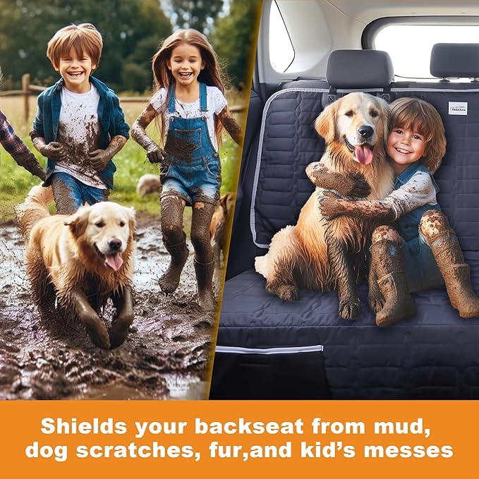 Relidura Dog Car Seat Cover for Back Seat, Waterproof Non-Slip Bench Seat Cover for SUVs, Heavy Duty Rear Seat Protector with Side Flaps for Pets, Kids, Dirt and Spills