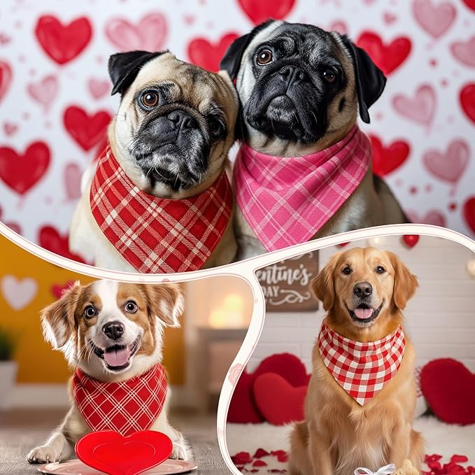Abbylike 200 Pcs Valentines Day Plaid Dog Bandanas Bulk Pink Red Bandanas for Dogs Triangle Kerchief Bibs Scarf for Pet Costume Photo Props Accessories Pet Shops Groomer Adoption Events, 25 Styles