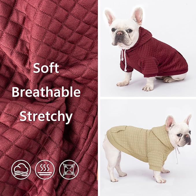 2 Pack Dog Hoodie Sweaters for Small Medium Dogs Warm Dog Clothes for Large Dogs Soft Waffle-Like Laminated Sweatshirt Bulldog (Brown+Wine Red, S/M (Back: 13",Chest: 18.5", Neck: 12"))