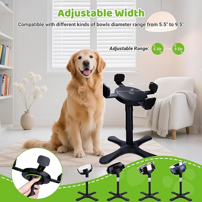 Dog Bowls,Elevated Adjustable Dog Bowl Stand with 3 Heights & Tilted Feeding Design, Raised Stand Compatible with Medium & Large Breeds(2 Pack) Black