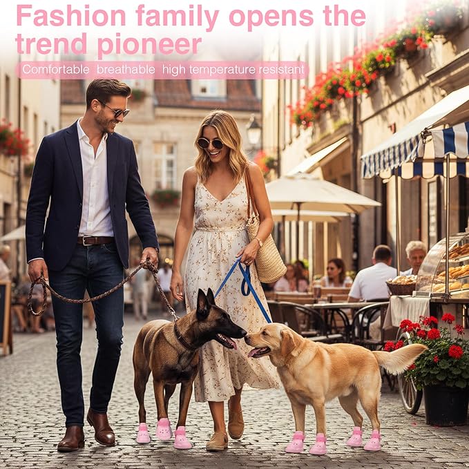 Dog Shoes for Hot Pavement and Snow - Waterproof, Non-Slip, Breathable Booties with Adjustable Straps for Small Medium, and Large Dogs (Pink, M)