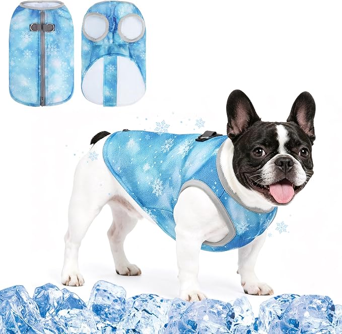 KOOLTAIL Dog Cooling Vest, Sun Protection Easy on off Cooling Pet Shirt Harness with Zipper & Leash Ring, Breathable Summer Quick Dry Clothes, Relief in Hot Weather for Small Medium Large Dogs, Blue M