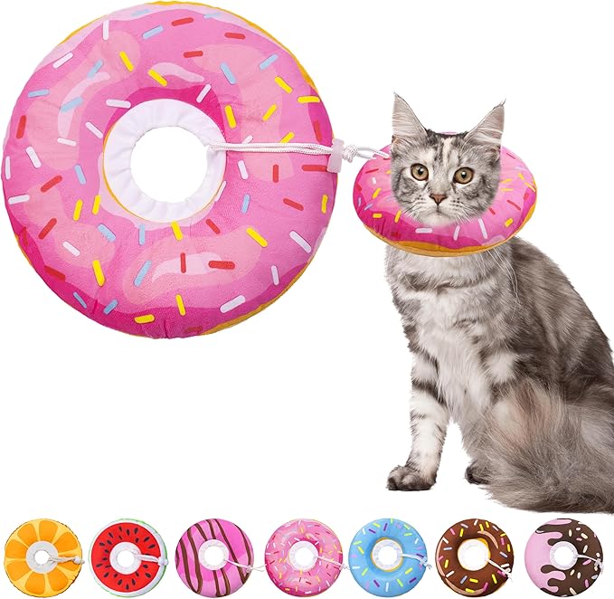 Seyezo Cat Cone Collar Soft, Adjustable Cat Recovery Collars Kitten Cones to Stop Licking, Cute Donut Neck Collar After Surgery, Kitten Elizabethan Protective Cones After Spay (Donut Pink, Medium)