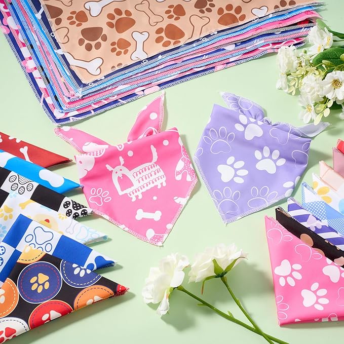 Sanwuta 60 Pcs Holiday Dog Bandanas Bulk Paw Prints Funny Dog Bandanas Adjustable Dogs Bibs Triangle Scarf Pet Costume Cute for Small to Large Pet(Paw Prints, Medium)