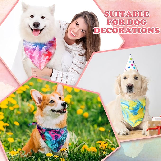 Huhumy 100 Pcs Tie Dye Dog Bandanas Bulk Pet Bibs Colorful Triangle Scarf Pet Bandanas for Medium Large Dogs Holiday Summer Hawaiian Birthday Costume Decor