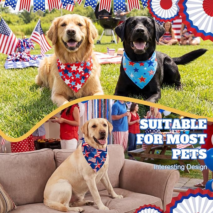Abbylike 100 Pcs Patriotic Dog Bandanas Bulk 4th of July Bandanas for Dogs Star Triangle Kerchief Bib Scarf Set for Pet Independence Day 250th Anniversary Party Costume, 25 Styles(31.5 x 21.7 x 21.7)