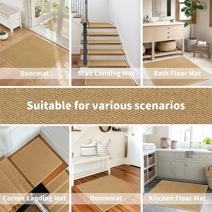 Brakki Bullnose Carpet Stair Treads, Non Slip Landing Mat for Wooden Steps Indoor, Soft Stair Rugs for Pets, Indoor Doormat for Kitchen Bathroom, Washable, 30"x30" 1pc, Beige