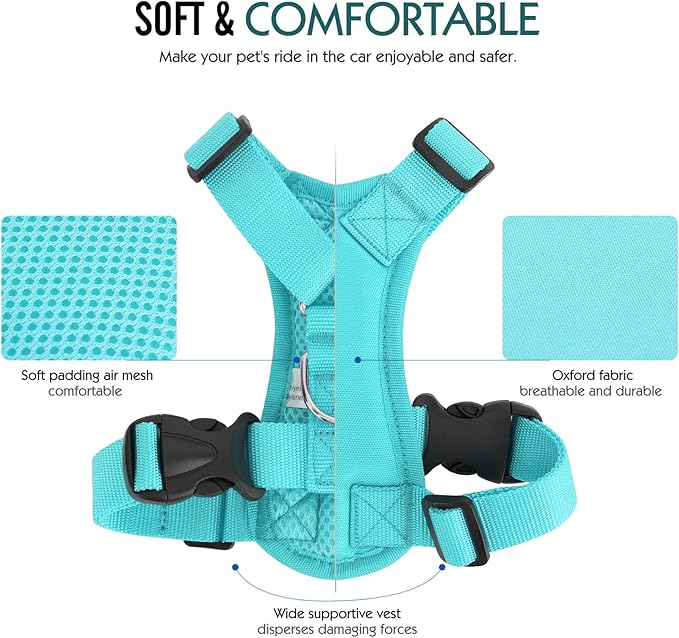 Pawaboo Breathable Dog Seat Belt Harness for Car, Adjustable Dog Safety Vest Harness with Vehicle Connector Strap, M, Full Blue