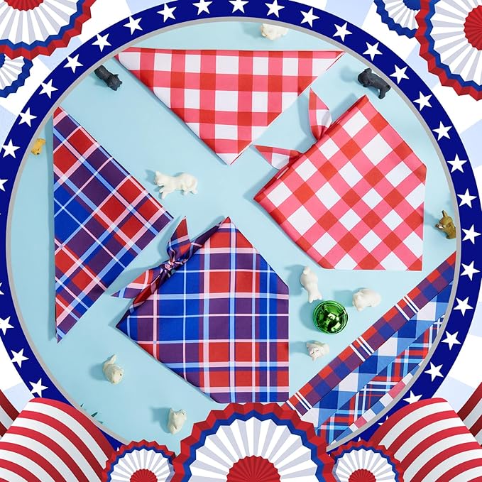 Abbylike 50 Pcs Patriotic Plaid Dog Bandanas Bulk 4th of July Bandanas for Dogs Triangle Kerchief Bib Scarf Set for Pet Independence Day 250th Anniversary Party Costume, 25 Styles(19.7 x 13.8 x 13.8)
