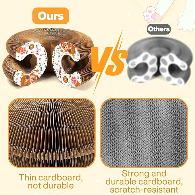 Magic Organ Cat Scratcher Boards with 2 Balls & 1 Interactive Cat Feather Toy, Foldable Recyclable Accordion Cats Toy with Ball and Track Adventure, Cat Scratching Pad