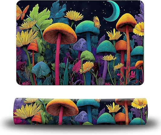 Dog Food Mat, 15.7" x 23.6" Absorbent Pet Feeding Mat for Food and Water, Waterproof Diatom Mud Pet Placemat with Non-Slip Rubber Backing, Easy Clean Cat Bowl Mat for Floors - Mushroom Forest