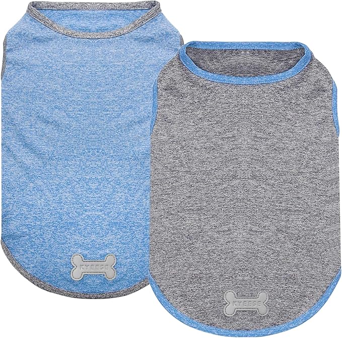 KYEESE 2 Pack Dog Shirts Quick Dry Soft Stretchy Dog T-Shirts with Reflective Label Tank Top Sleeveless Vest Sun Protection Pet Clothes for Small Dogs, Large, Light Blue+Grey