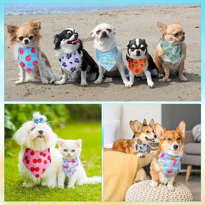 Huhumy 100 Pcs Dog Bandanas - Hawaiian Summer 3 Sizes Washable Adjustable Bandanas for Beach - Small, Medium, Large Pets
