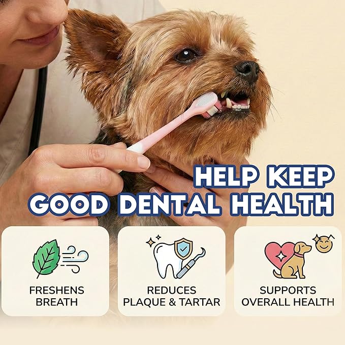 Small Dog Toothbrush, Puppy & Cat Tooth Brushing Kit, Ultra Soft Head Teeth Brush for Kitten & Tiny to Medium Pet, Doggy Toothbrushes Deep Dental Clean, 2 PCS, Pink