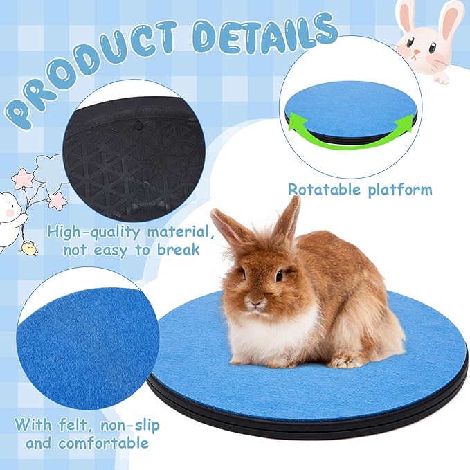 AceOrbit 12 Inch Rotating Rabbit Grooming Table with Blue Non Slip Felt Mat Small Animal Grooming Kit for Bunny Guinea Pig Chinchilla Ferret Hedgehog Gerbil Cat Supplies
