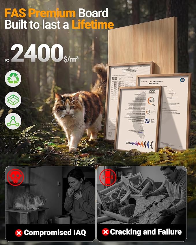 【Scratch & Playhouse】 PetDance Small Cat Tree Tower with Scratching Posts【100% Natural Sisal 】, Wood Track Ball Toy & Self-Grooming Brush for Bored Indoor Cats, Oatmeal