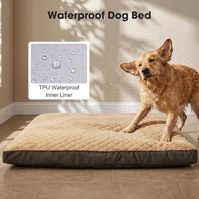GASUR Indestructible Chew Proof Dog Beds for Large Sized Dogs, Durable Extra Large Dog Ded for Aggressive Chewers,Waterproof Washable Dog Deds for Crate Couch with Removable Cover (Brown, XL, 41"x27")