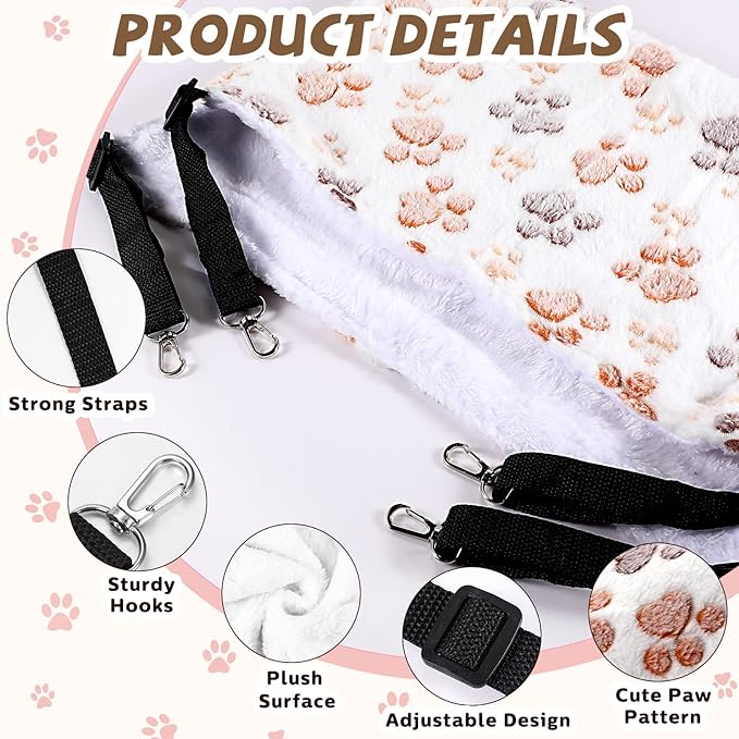 Geelin 4 Pcs Cat Hammock for Cage Soft Hanging Pet Hammock Bed with Adjustable Straps and Metal Hooks Double Sided Bed for Large & Small Cats Ferret Rat Sugar Glider(Paw,16 x 20 Inch)