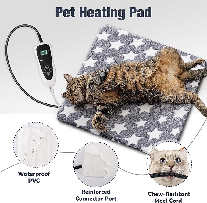 Newget Cat Heating Pad, Waterproof Pet Heating Pad for Cats Dog Indoor, 11 Adjustable Temperature Cat Warming Bed Mat with Timer, Indoor Heated Bed with Chew Resistant Cord (S: 18'' L X 18W '')