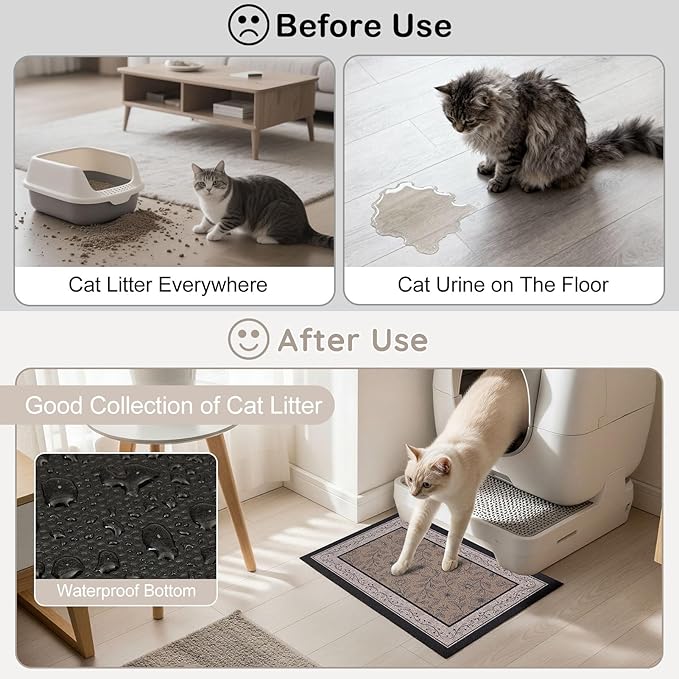 Cat Litter Mat Trapping Rug 24"x15",Litter Box Mat for Floor, Non-Slip Waterproof Backing, Soft Mesh Easy to Clean Pet Mat for Cat, Brown