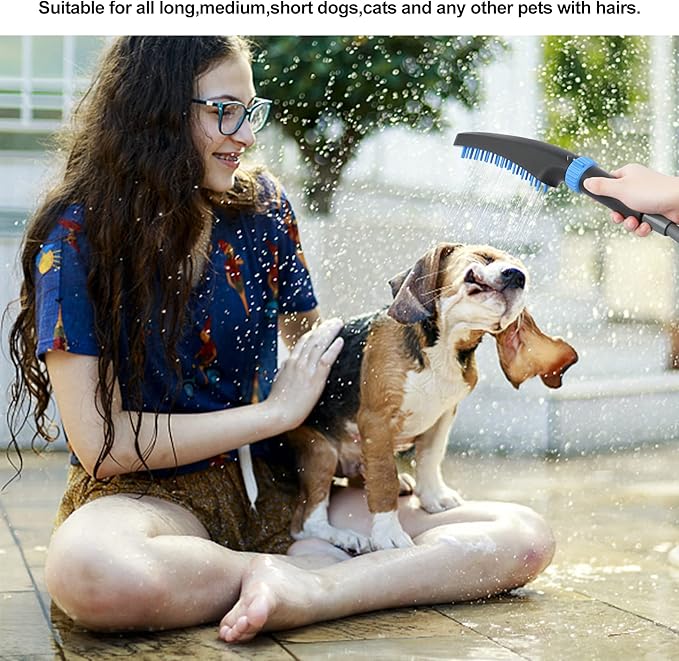 Pet Wand Shower Sprayer, Dog Shower Attachment, 1.8GPM Dog Shower & Bath Accessories with Faucet Head Hook Valve 9.8 Ft Steel Hose for Dogs Cats Bath Indoor Outdoor Blue & Grey