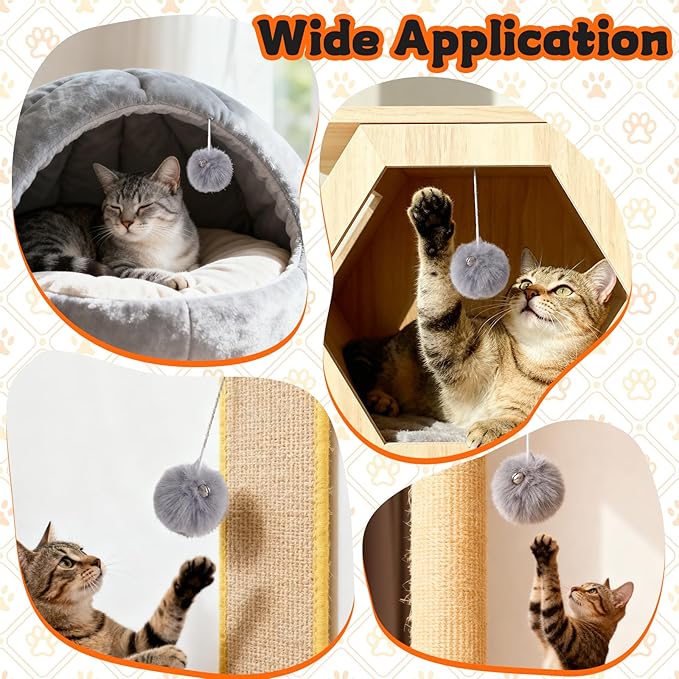 16 Pack Interactive Cats Toys Replacement Balls for Cat Trees Tower Kitly Dangling Toys with Bell Rope KittenScratching Post Tree Tower Replacement Ball Plaything Add Ons for Indoor Kitten