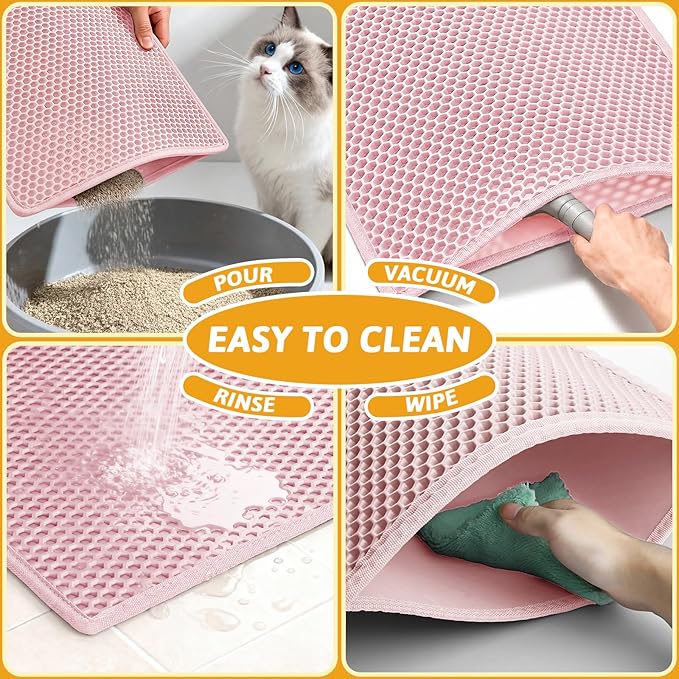 Pieviev Cat Litter Mat Double Layer Waterproof Urine Proof Trapping Mat 1 Pack (Pink, 30x24 Inch (Pack of 1))