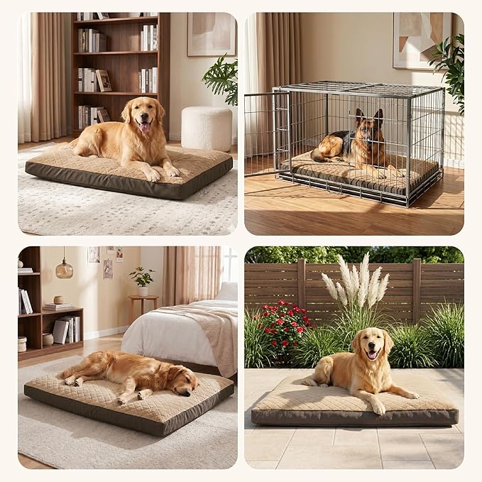 GASUR Indestructible Chew Proof Dog Beds for Large Sized Dogs, Durable Extra Large Dog Ded for Aggressive Chewers,Waterproof Washable Dog Deds for Crate Couch w/Removable Cover (Brown, XXL, 47"x29")