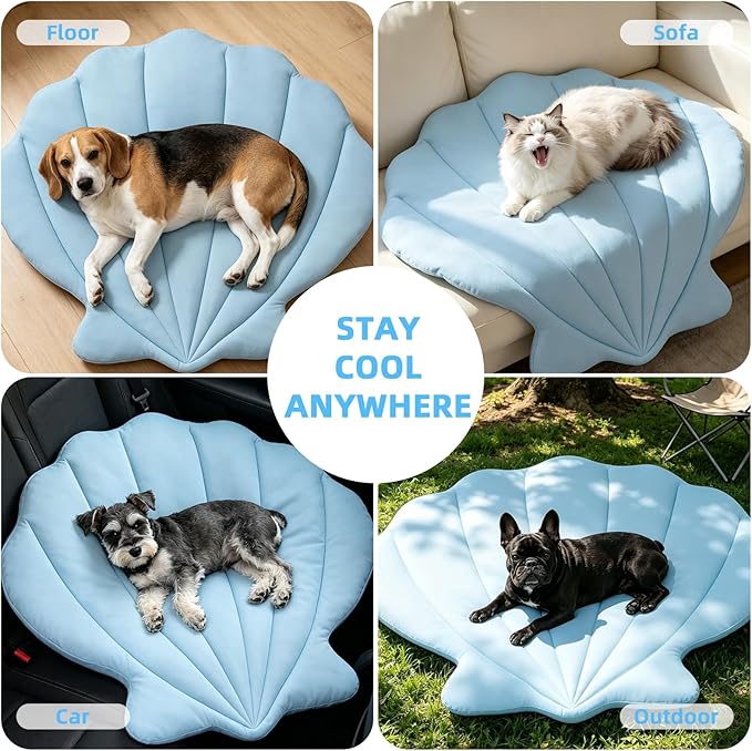PUPTECK Dog Cooling Mat, 37”x33” Reversible Pet Self-Cooling Bed for Dogs, Thick & Soft Pet Cool Blanket Crate Kennel Pad, for Summer Indoor Outdoor, Blue M