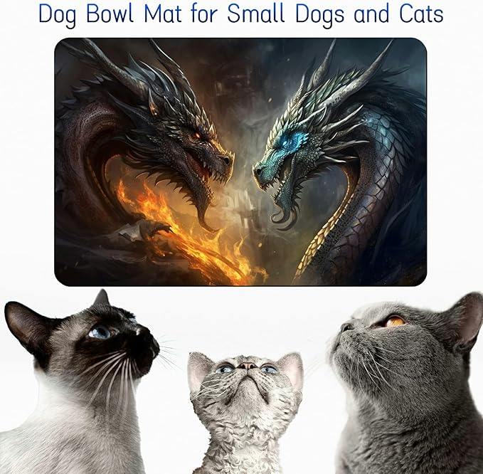 Dog Food Mat, 19.6" x 23.6" Absorbent Pet Feeding Mat for Food and Water, Waterproof Diatom Mud Pet Placemat with Non-Slip Rubber Backing, Easy Clean Cat Bowl Mat for Floors - Dragon Flame